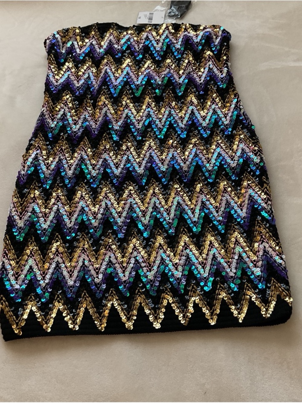 Sequin Chevron Pencil Skirt - Multicolor Metallic